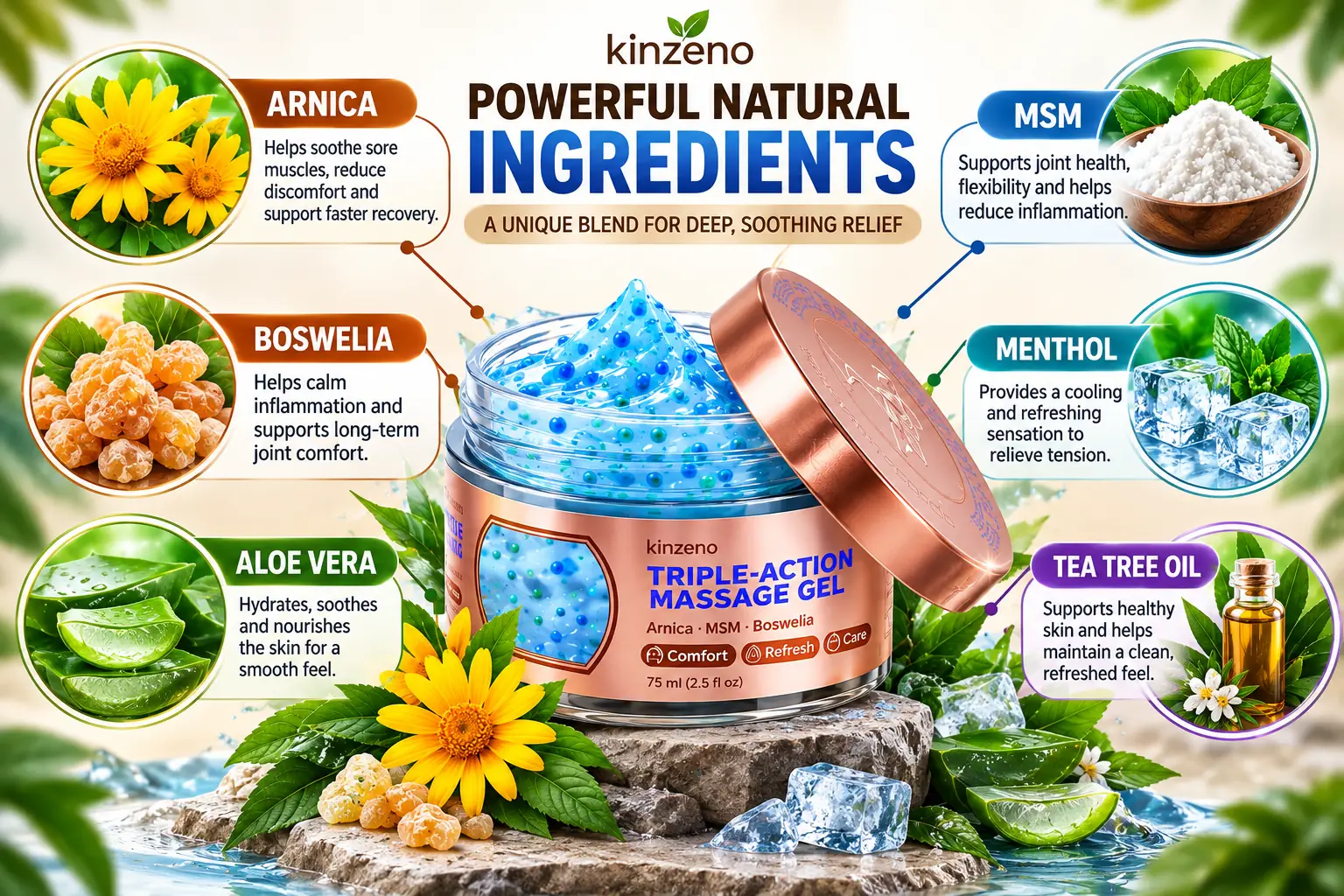 Kinzeno selected botanicals and minerals ingredient matrix